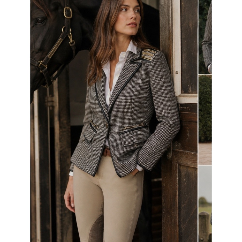 Sam Edelman Womens Margot Blazer Embellished Houndstooth Sz XS Equestrian Riding